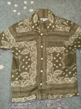 Crewcuts Olive Paisley Short-Sleeve Button-Down Shirt